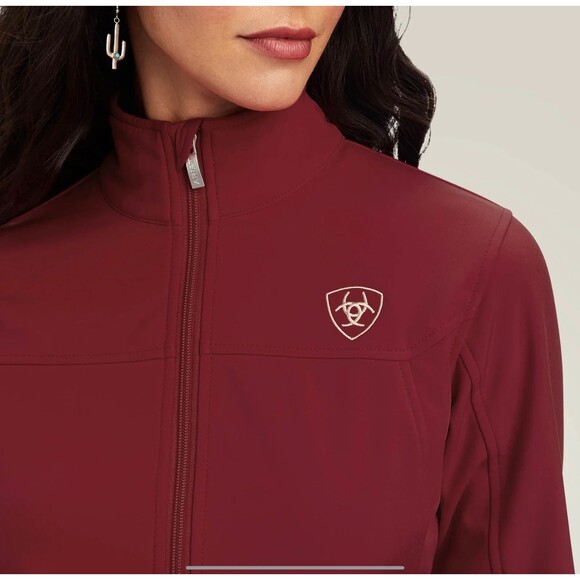 ARIAT Tek Softshell Fleece Lined Jacket Full Zip Wind Water Resistant Burgundy M - Picture 3 of 14